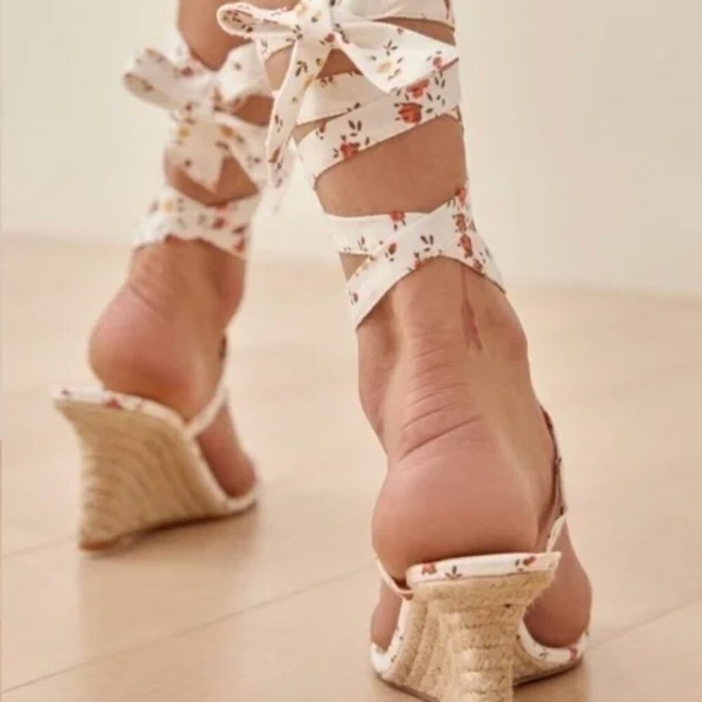 Reformation Alessa Lace-Up Wedge Espadrille Heels. Size 10. Like New. - Picture 7 of 9
